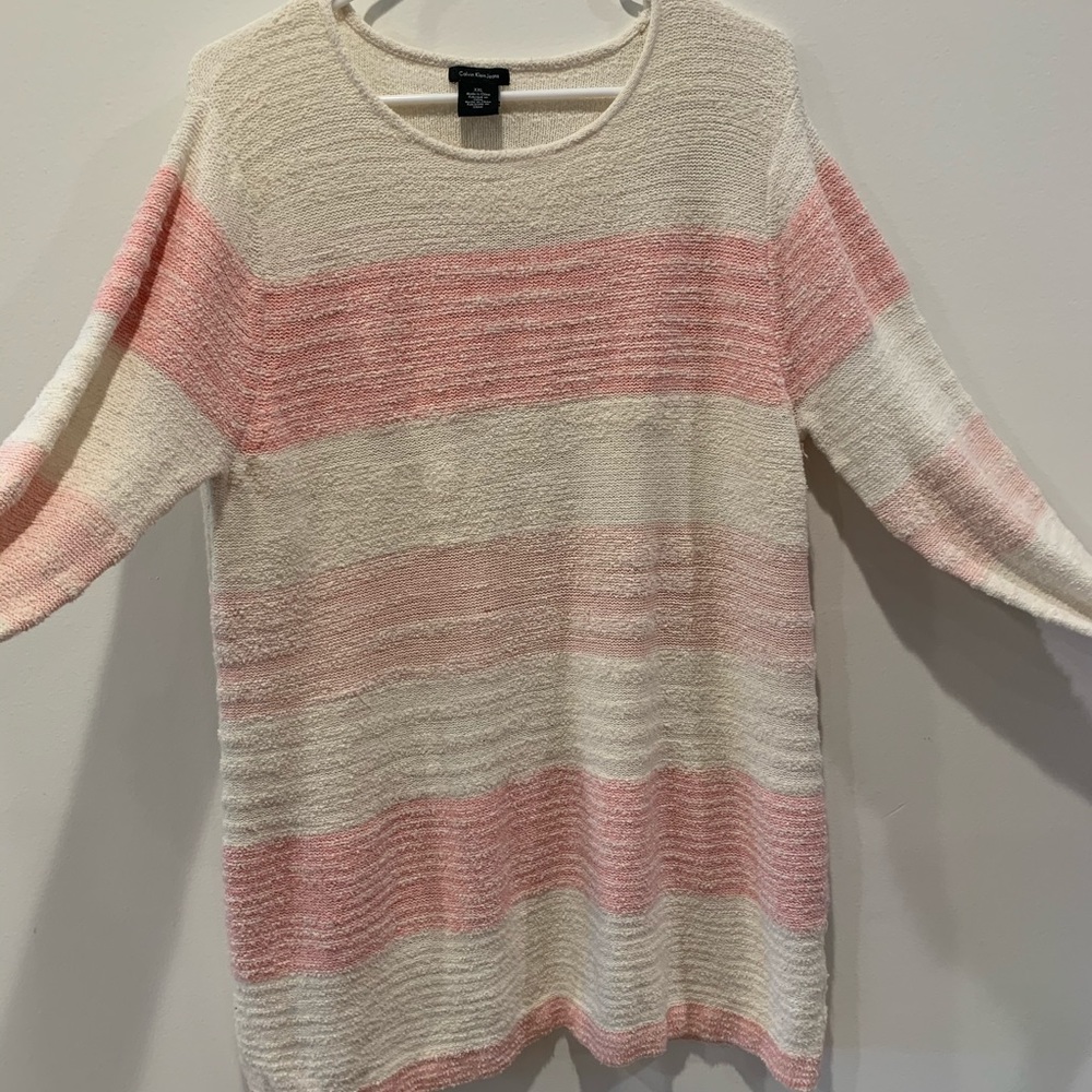 Calvin Klein Pink & White Long Sleeve Top